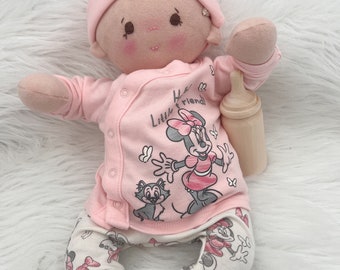 Plush baby doll, OOAK doll, empathy doll, handmade doll, soft doll, Waldorf inspired doll, 16 inch doll, Doll with bottle, art doll