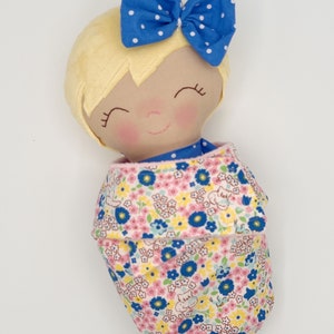Swaddle Baby Doll, Soft Baby Doll, Textile Doll, Cloth Doll, Toddler Baby Doll, First Doll for Baby, Gift for baby, blonde doll