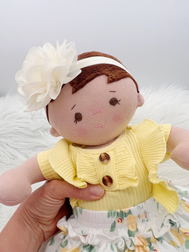 Plush baby doll, OOAK doll, empathy doll, handmade doll, soft doll, Waldorf inspired doll, 16 inch doll, Doll with bottle, art doll image 9