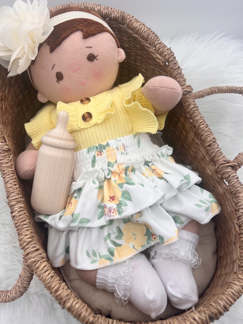 Plush baby doll, OOAK doll, empathy doll, handmade doll, soft doll, Waldorf inspired doll, 16 inch doll, Doll with bottle, art doll image 1