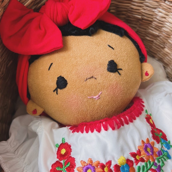 Plush brown baby doll, OOAK doll, empathy doll, handmade doll, soft doll, Waldorf inspired doll, 16 inch doll, Hispanic doll, art doll