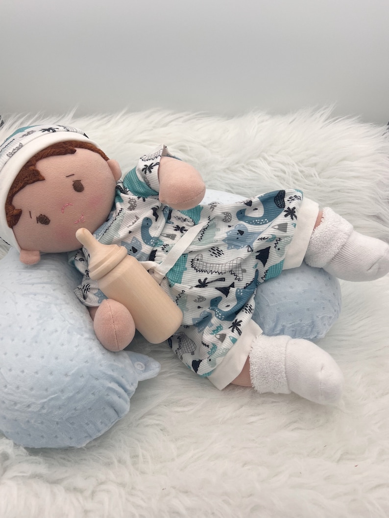 Plush baby boy doll, OOAK doll, empathy doll, handmade doll with bottle, soft baby doll, Waldorf inspired doll, 16 inch cuddle doll image 7