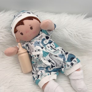 Plush baby boy doll, OOAK doll, empathy doll, handmade doll with bottle, soft baby doll, Waldorf inspired doll, 16 inch cuddle doll image 2