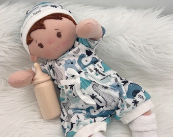 Plush baby boy doll, OOAK doll, empathy doll, handmade doll with bottle, soft baby doll, Waldorf inspired doll, 16 inch cuddle doll