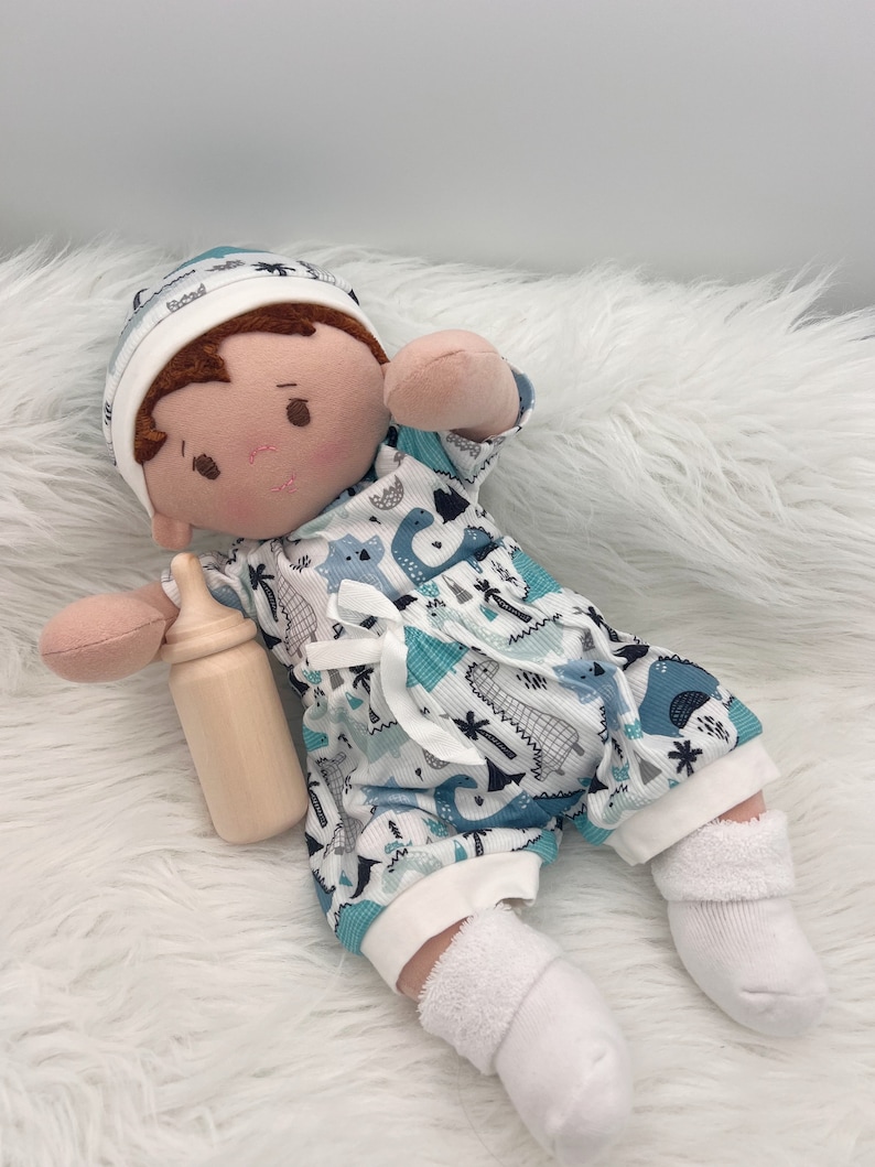 Plush baby boy doll, OOAK doll, empathy doll, handmade doll with bottle, soft baby doll, Waldorf inspired doll, 16 inch cuddle doll image 2