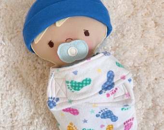 Swaddle Baby Doll, Soft Baby Doll, Boy Doll, Cloth Doll, Toddler Baby Doll, First Doll for Baby, Gift for baby, Doll for toddlers