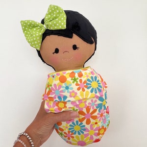 Swaddle Baby Doll, Soft Baby Doll, Textile Doll, Cloth Doll, Toddler Baby Doll, First Doll for Baby, Gift for baby, Black doll