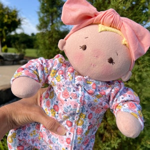Plush baby doll, OOAK doll, empathy doll, handmade doll, soft doll, Waldorf inspired doll, 15 inch doll, Doll with bottle, art doll