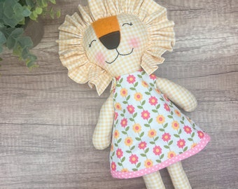 Lion doll, handmade doll, stuffed lion, plush lion, heirloom doll, textile doll, birthday gift for girl, nursery decor
