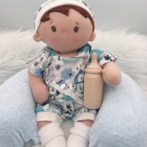 Plush baby boy doll, OOAK doll, empathy doll, handmade doll with bottle, soft baby doll, Waldorf inspired doll, 16 inch cuddle doll image 3