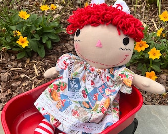 Traditional Rag Doll, Classic rag doll, cloth doll, handmade doll, soft doll, gift for girl, heirloom rag doll, raggedy Ann