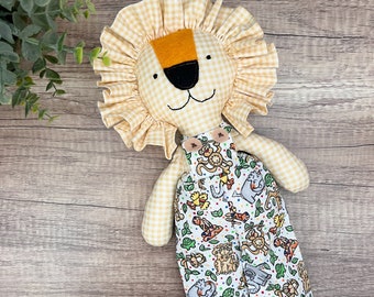 Lion doll, handmade doll, stuffed lion, plush lion, heirloom doll, textile doll, birthday gift for boy, nursery decor, boy doll