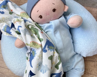 Poupée bébé garçon en peluche, poupée OOAK, poupée d'empathie, poupée faite main avec couverture, poupée bébé douce, poupée inspirée de Waldorf, poupée câlin de 16 pouces