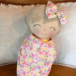 Swaddle Baby Doll, Soft Baby Doll, Textile Doll, Cloth Doll, Toddler Baby Doll, First Doll for Baby, Gift for baby, blonde doll