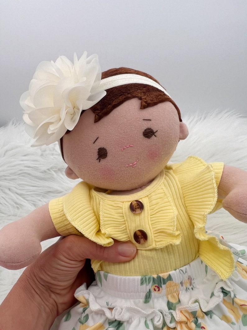 Plush baby doll, OOAK doll, empathy doll, handmade doll, soft doll, Waldorf inspired doll, 16 inch doll, Doll with bottle, art doll image 6