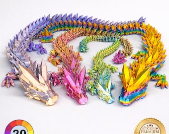 Articulated Crystal Dragon with Optional Matching Egg / 3D Printed Fidget Toy in a Selection of Colours