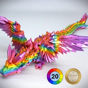 3D Printed Articulated Crystal Dragon with Wings in 2 Sizes and Optional Dragon Egg