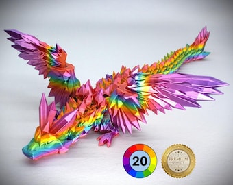 3D Printed Articulated Crystal Dragon with Wings in 2 Sizes and Optional Dragon Egg