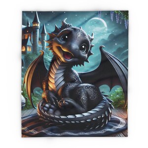 Black Dragon Blanket - Fleece Blanket - Dragon Throw Blanket - Dragon Decor - Perfect Gift for Dragon Lover