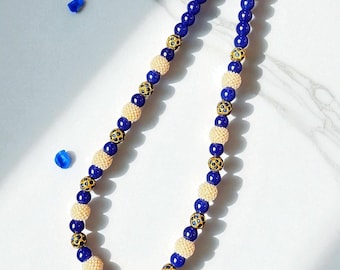 Elegant Blue & white Beaded Necklace – Handmade Statement Jewelry with Accents | Office to Occasion Wear