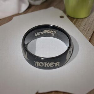Black Tungsten Statement Ring with DC Universe Joker Character slick designed anti-scratch