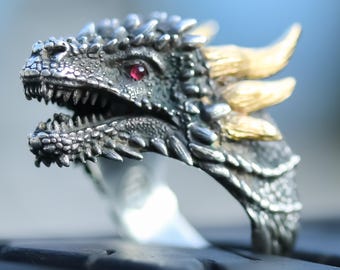 GOT Dragon Ring Adjustable size made with 18K solid gold S925 Silver and Natural Ruby Personalization available