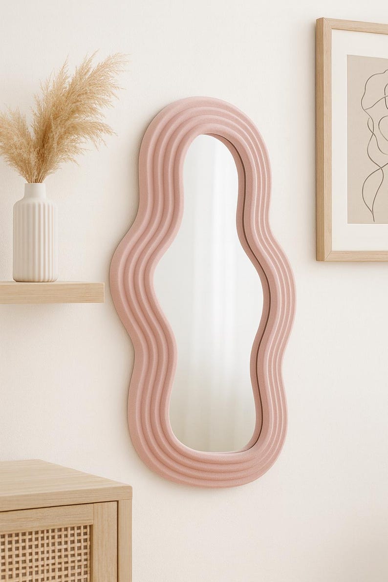 Wavy Mirror – Nordic Korean Aesthetic Curvy Wall Mirror | White or Pink ...