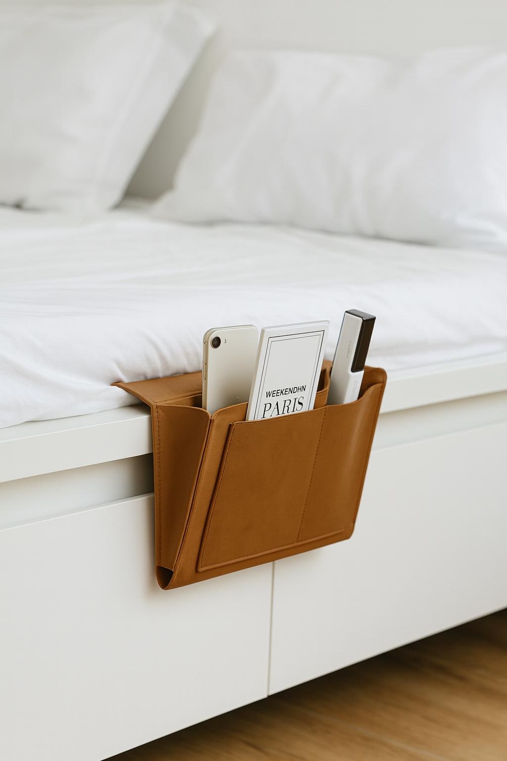 Hangend Nachtkastje Organizer Opslag voor Bril Boeken Telefoons Sleutels Wit, 31x12x12 cm