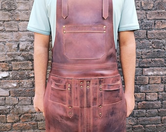 Handmade Leather Apron for Men – BBQ Grill, Chef, Barber, Woodworking & Craft Apron with Pockets