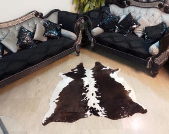 Alfombra de piel de vaca blanca y negra: auténtica piel brasileña con pelo, antideslizante