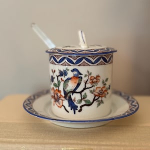 Victoria Czech lidded sugar bowl with glass spoon