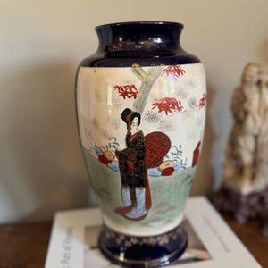 satsuma cobalt blue geisha vase