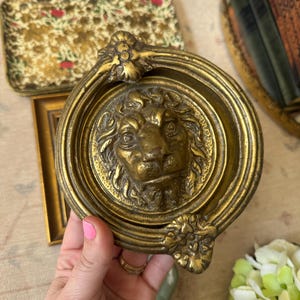 19c brass lion head door knocker