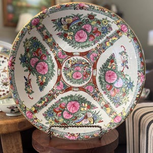 large rose canton bowl | famille rose medallion 14”