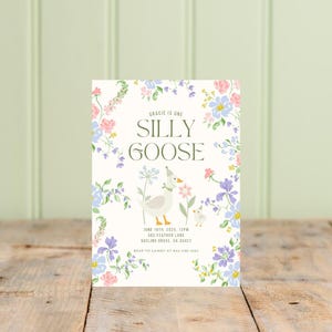 Faire-part d'anniversaire Silly Goose • Modèle d'invitation modifiable pour le 1er anniversaire • Fête d'oie fantaisiste unisexe imprimable