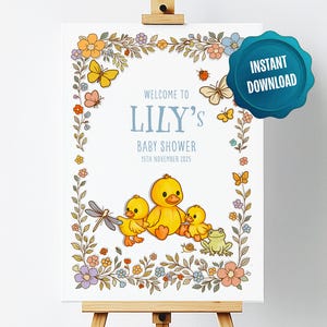 Duck Baby Shower Welcome Sign Printable, Rubber Ducky Party Sign for Girl or Boy, Yellow Duckling Baby Shower Decor, Instant Download