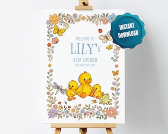 Duck Baby Shower Welcome Sign Printable, Rubber Ducky Party Sign for Girl or Boy, Yellow Duckling Baby Shower Decor, Instant Download