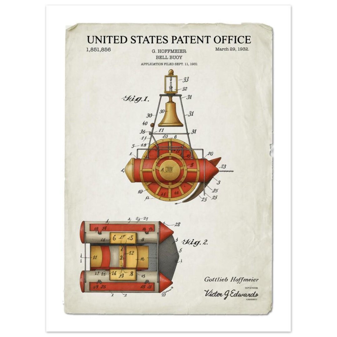 Bell Buoy Patent Art Print – Vintage Nautical Engineering Fine Art ...