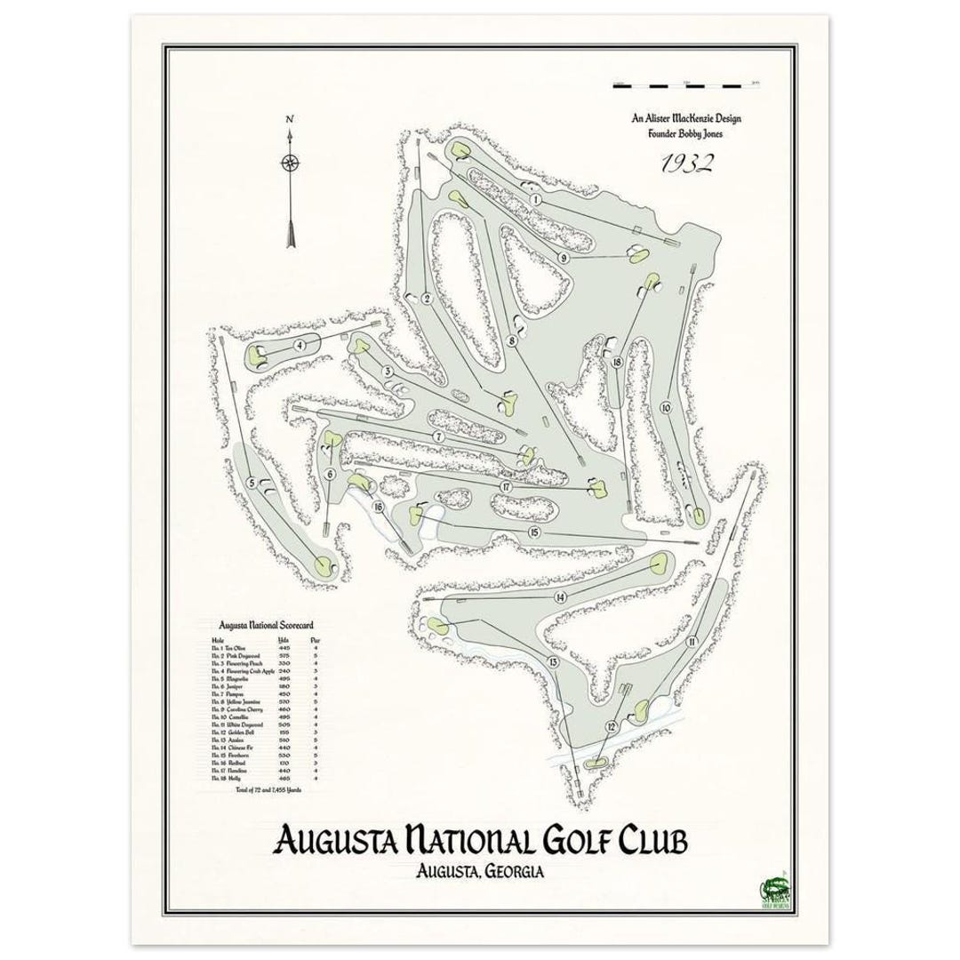 Augusta National Golf Club Course Map Poster – Vintage Golf Art Print ...