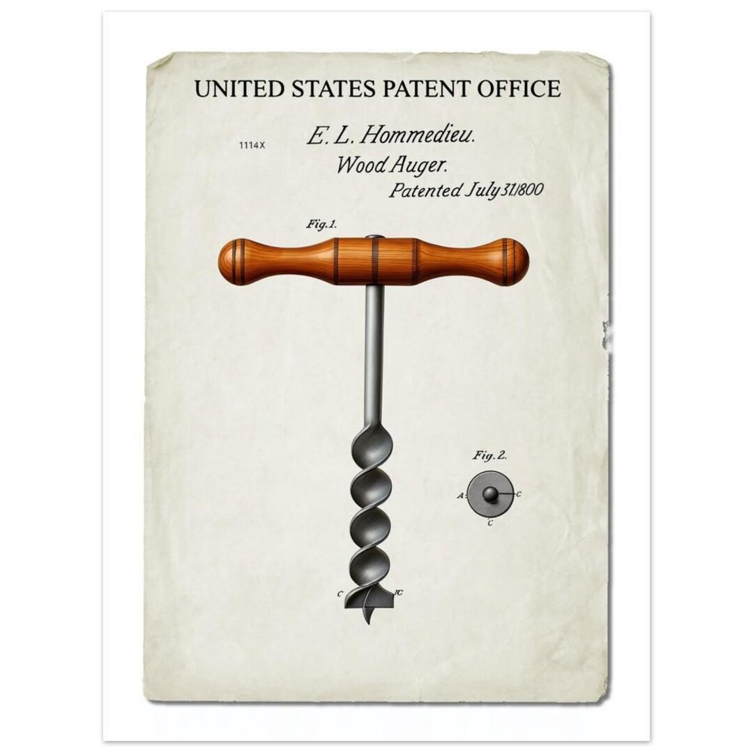 Vintage Wood Auger Patent Print – Historical Engineering Art - Etsy