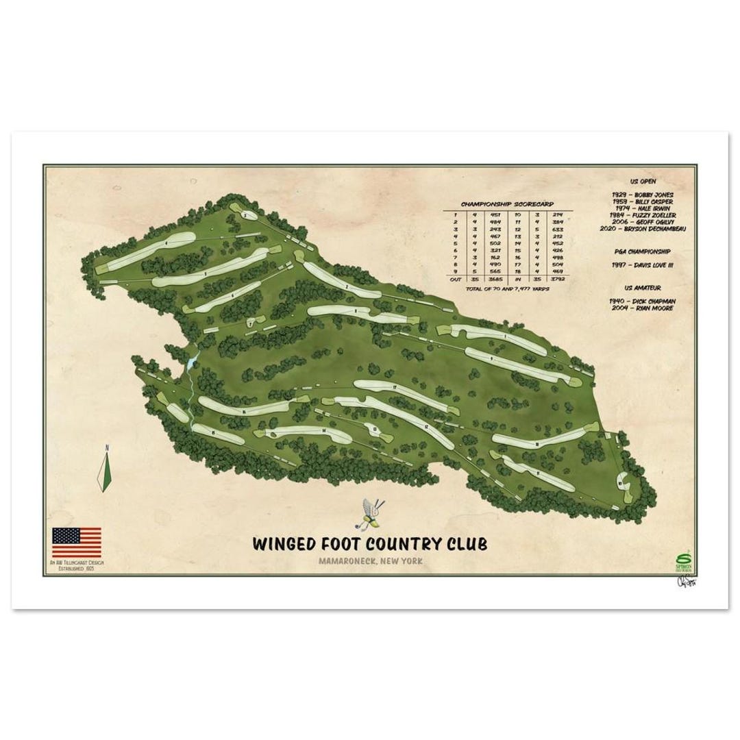 Winged Foot Course Map Winged Foot Country Club Golf Course Map Fine Art Poster - Vintage ...