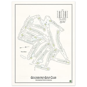 Goldsboro Golf Club 1941 Course Map Fine Art Poster - Vintage Golfing Blueprint, Available in Multiple Sizes