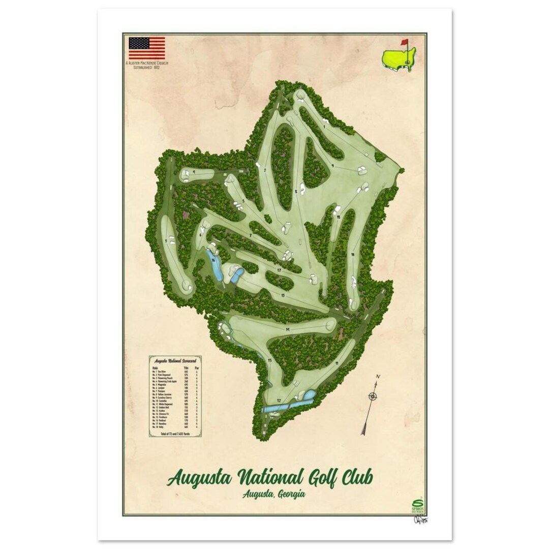 Augusta National Golf Club Course Map Fine Art Poster – A Tribute to ...