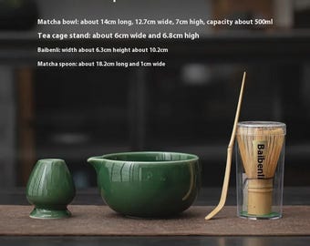 4-Piece Ceramic Matcha Tea Set | Bamboo Whisk and Chasen Holder | Japanese Matcha Set Gift Box | Floral, Minimal, & Earthy Styles 450ml