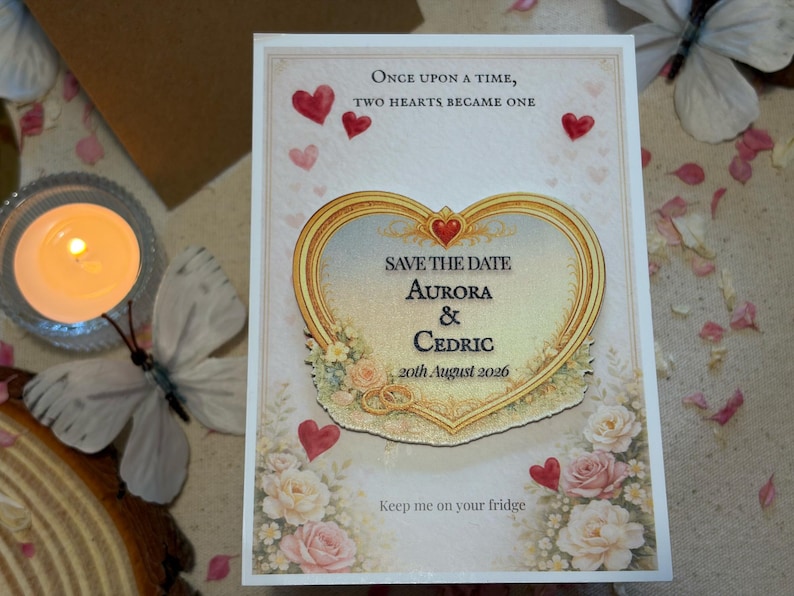 Fairytale Heart Save the Date Magnet | Rustic Wedding Stationery (A6)