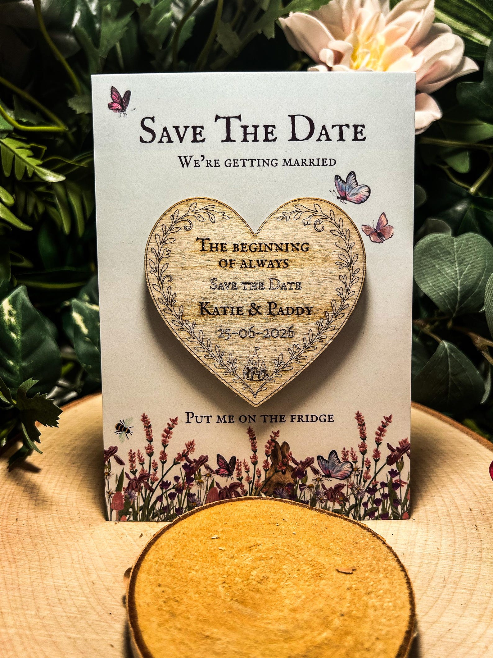 Rustic Wooden Heart Save the Date Fridge Magnet