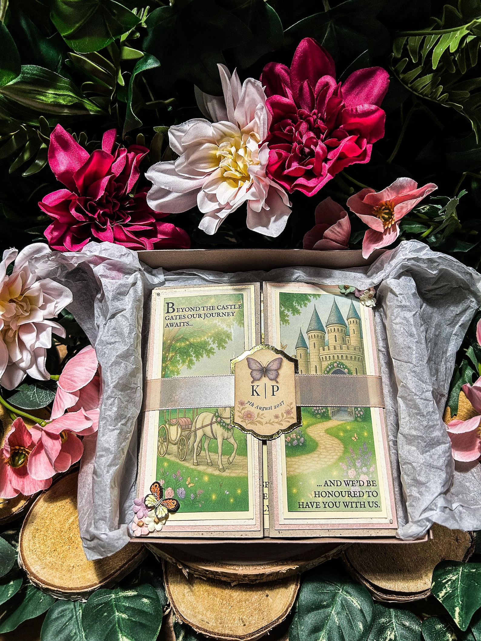 Fairytale storybook handmade boxed wedding invitation set