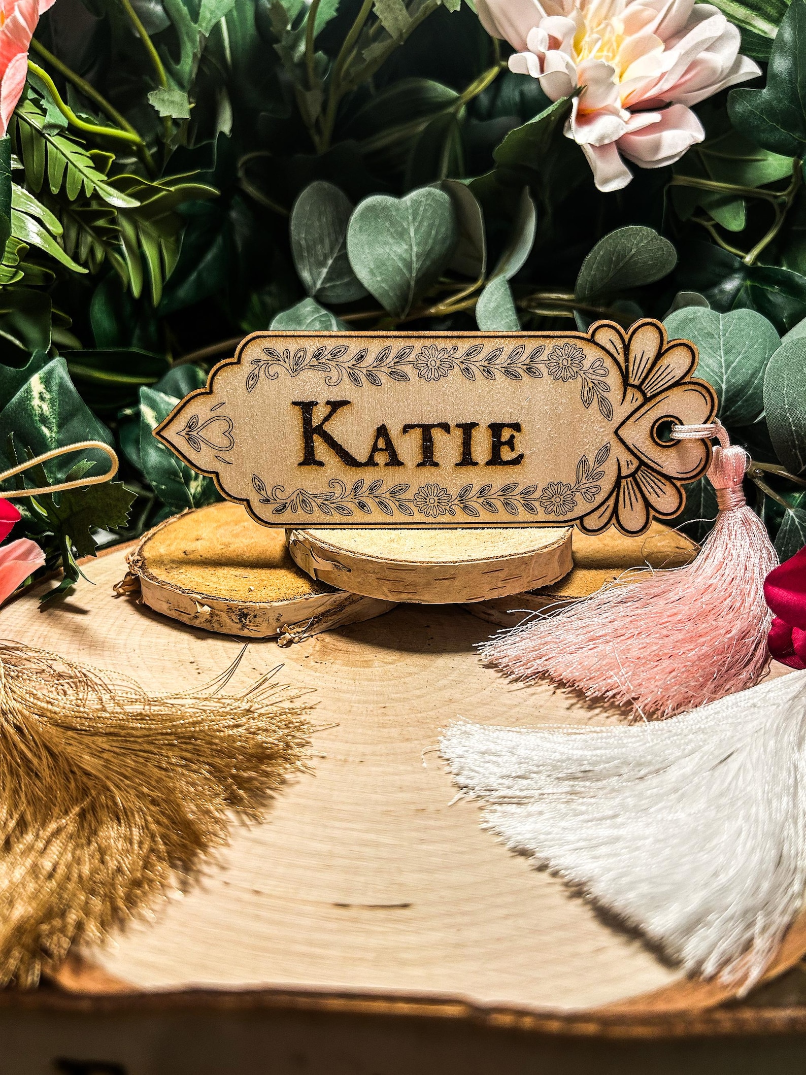 Personalised Wooden Bookmark Wedding Place Name with Tassel