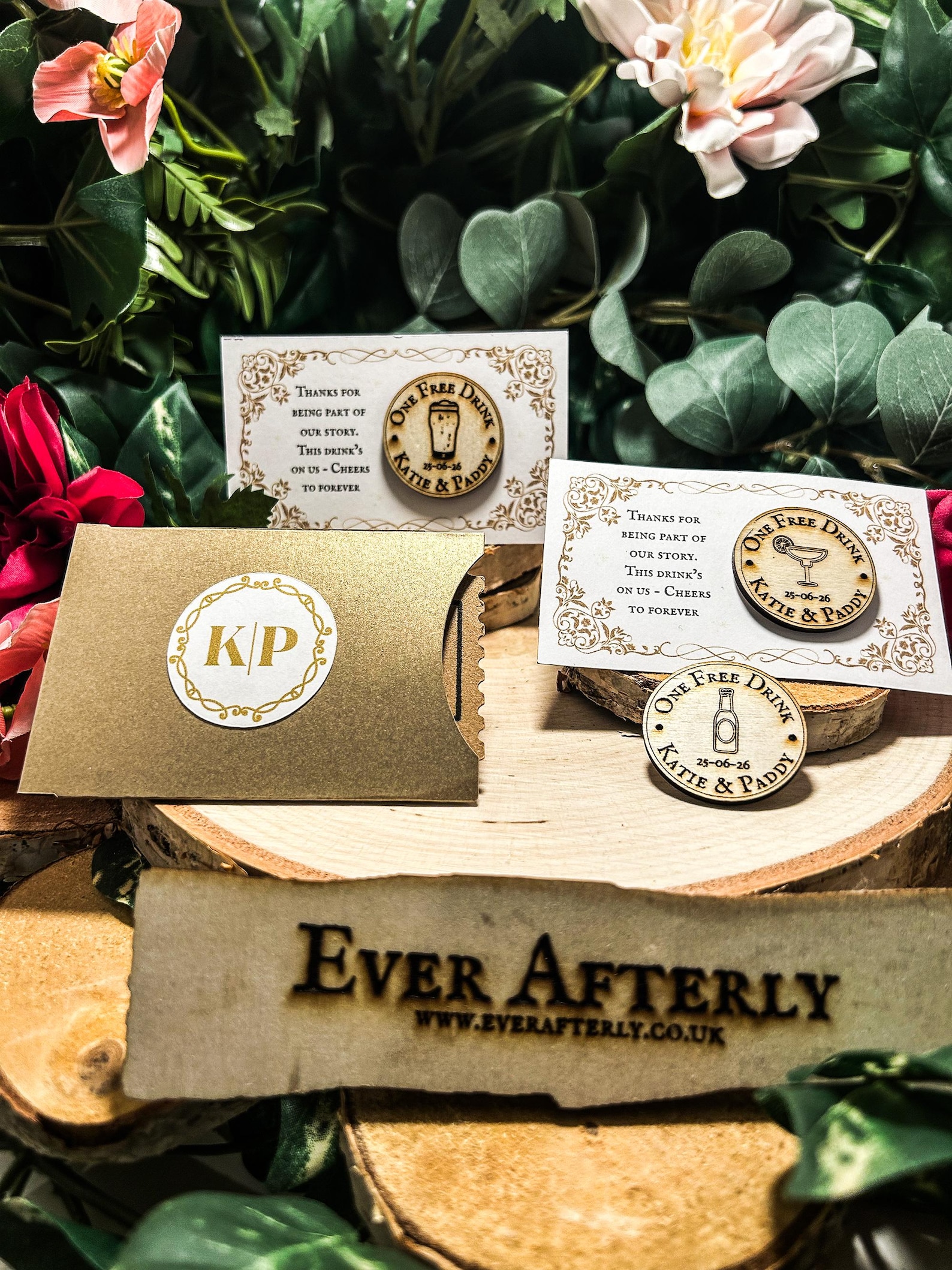 Personalized Wooden Wedding Food & Drink Tokens