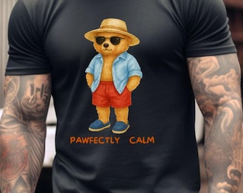 Men Chill bear T-Shirt Vacation Bear Shirt Beach Shirt for Men Summer Shirt Relaxed Fit Tee Funny Gift for Him  Shirt Animal Lover Gift